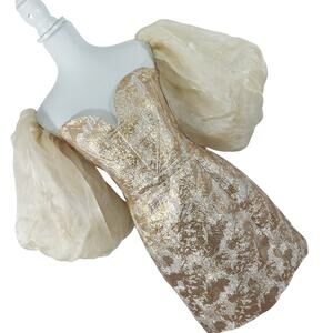 NWOT! ASOS LUXE! GLEAMING GOLD WATER TEXTURED, POUF CHIFFON SLEEVE DRESS! SZ 14